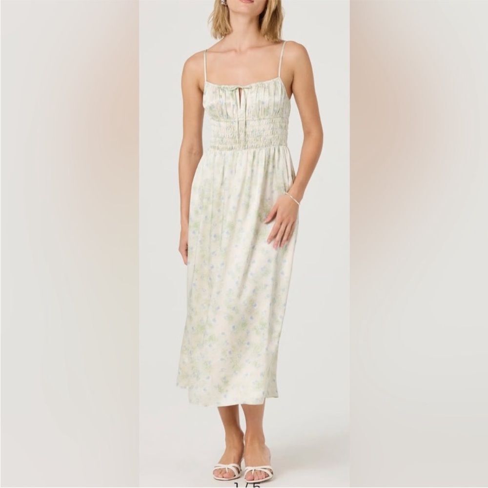 NEW ASTR Pale Cream Floral Spaghetti-Strap Midi Dress S